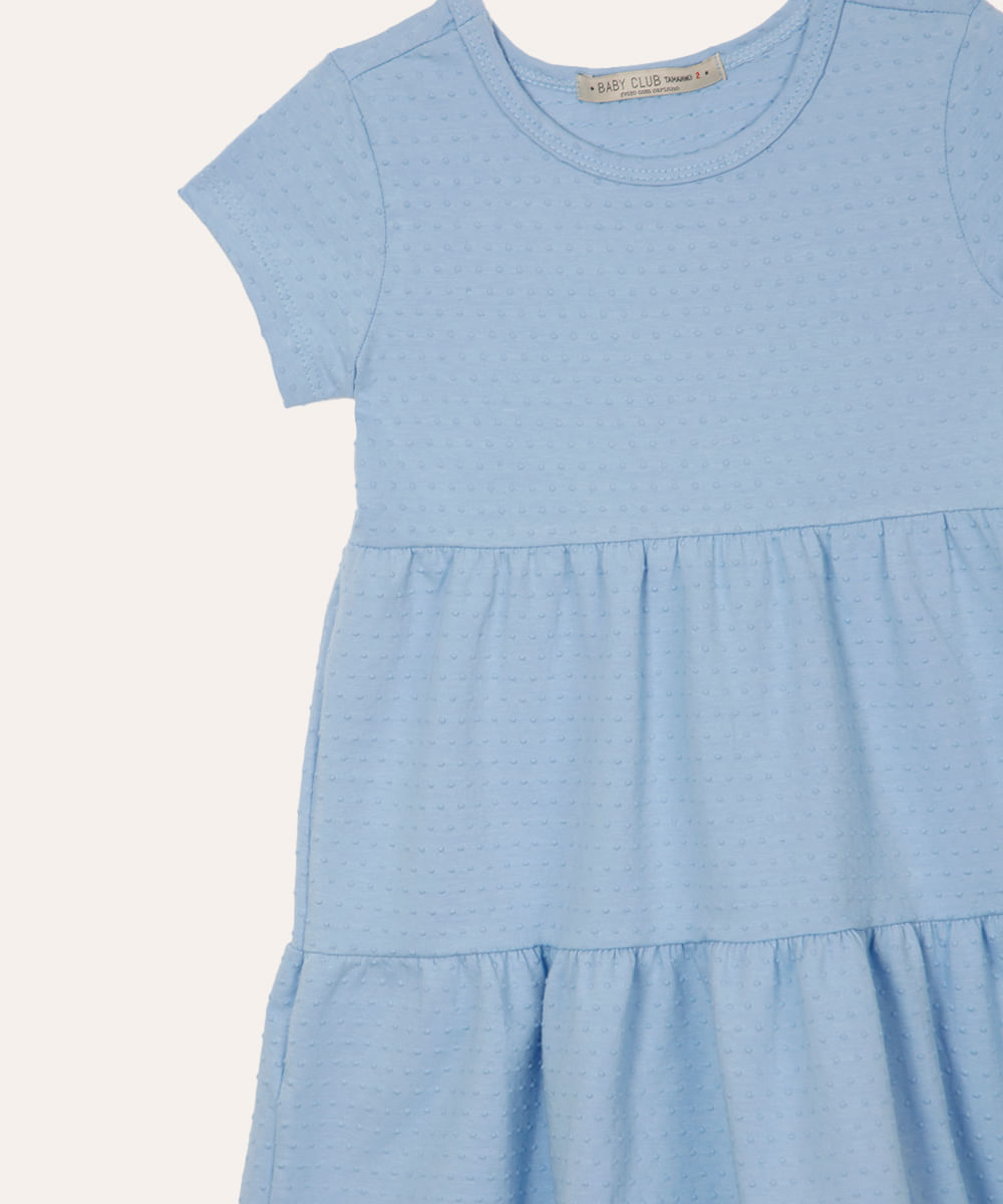vestido de algodão infantil manga curta poá azul