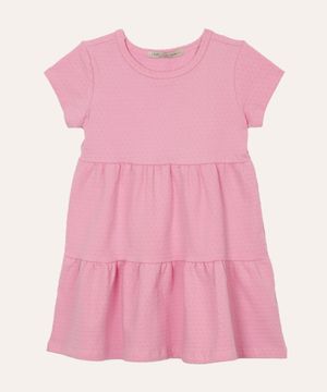 vestido de algodão infantil manga curta poá rosa