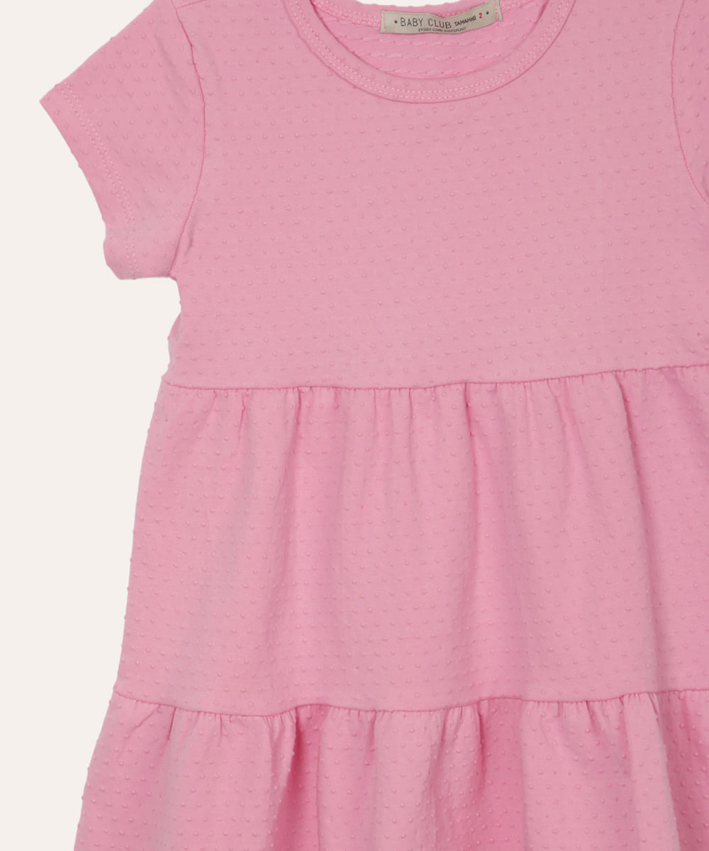 vestido de algodão infantil manga curta poá rosa