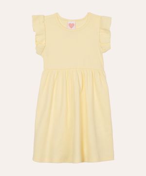 vestido midi infantil com babados amarelo