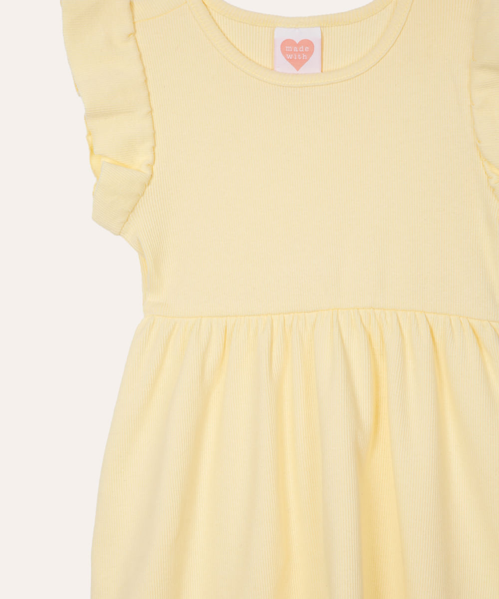 vestido midi infantil com babados amarelo