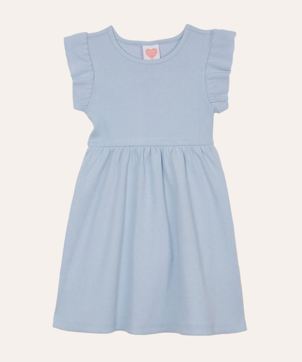 vestido midi infantil com babados azul