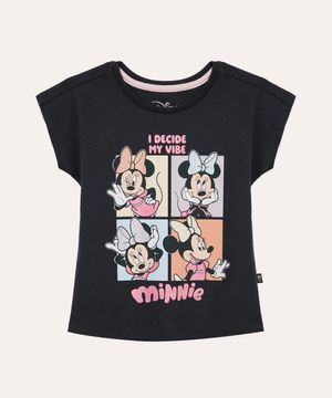 camiseta de algodão infantil minnie cinza