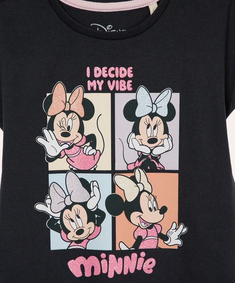 camiseta de algodão infantil minnie cinza