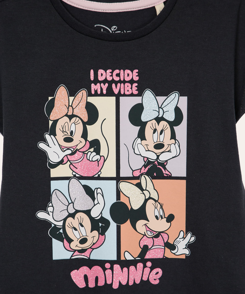 camiseta de algodão infantil minnie cinza