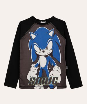 blusa de praia infantil manga longa sonic proteção uv cinza