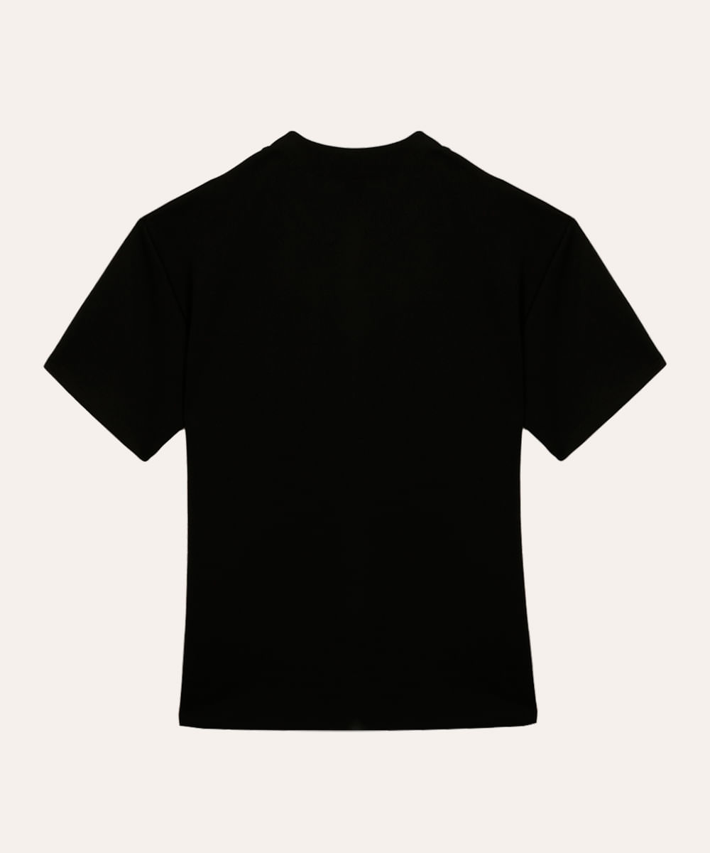 camisa juvenil texturizada com bordado ny preto