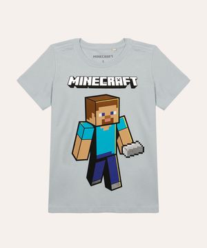 camiseta de algodão infantil minecraft azul