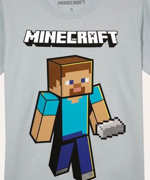 camiseta de algodão infantil minecraft azul