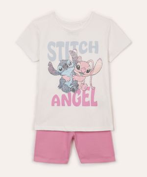 conjunto infantil de algodão stitch e angel off white