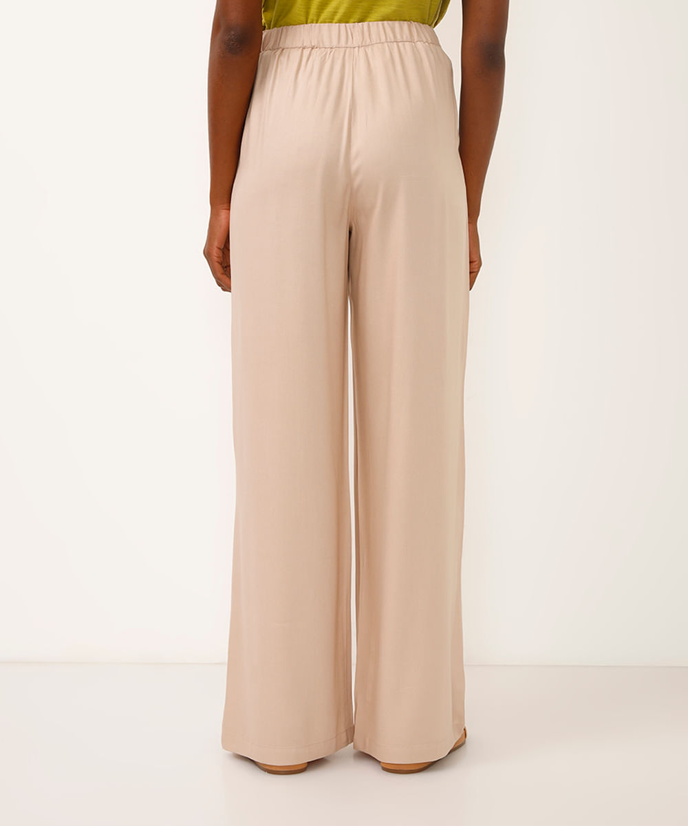 calça wide leg de viscose com bolsos bege