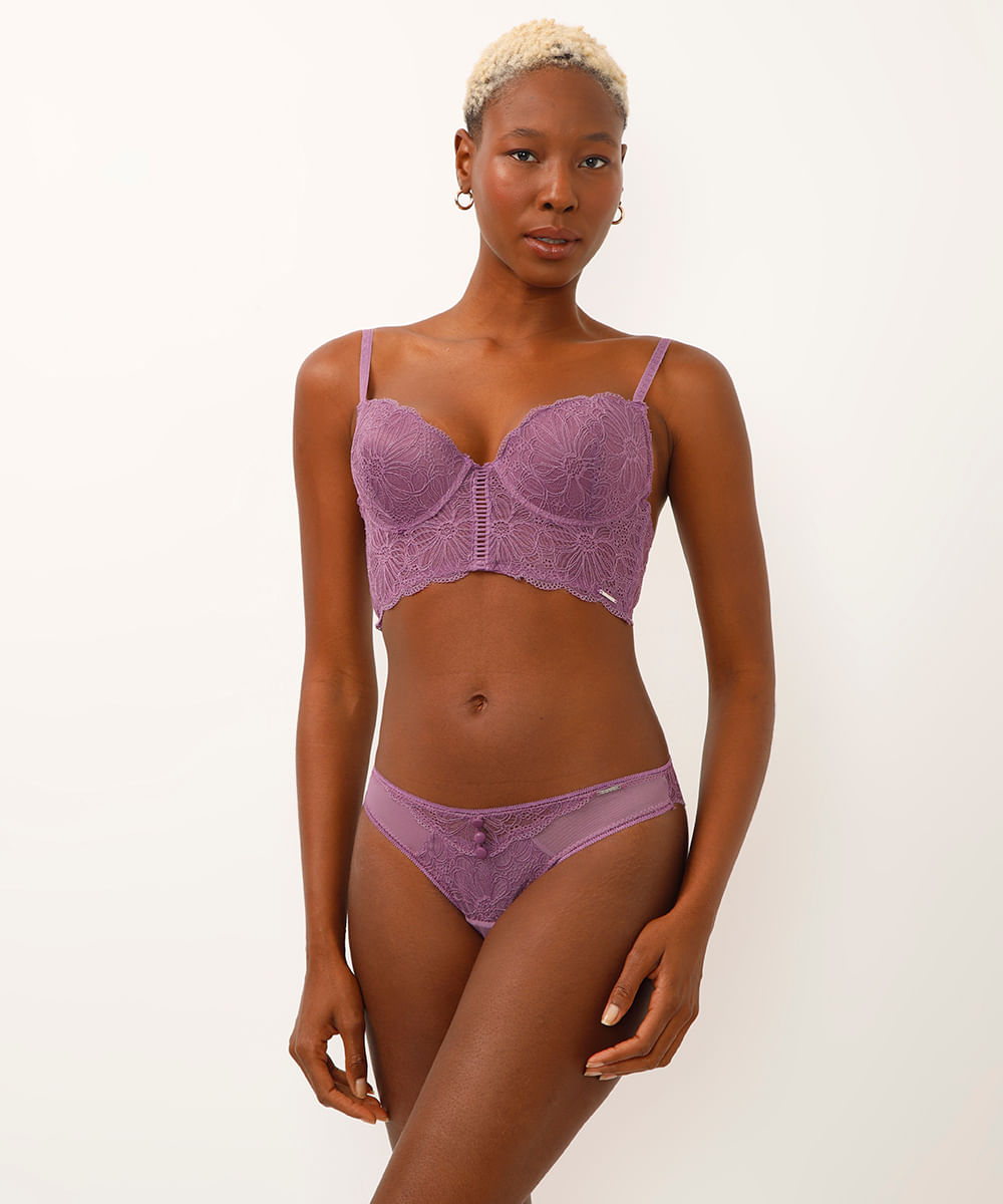 calcinha biquíni de renda floral roxo