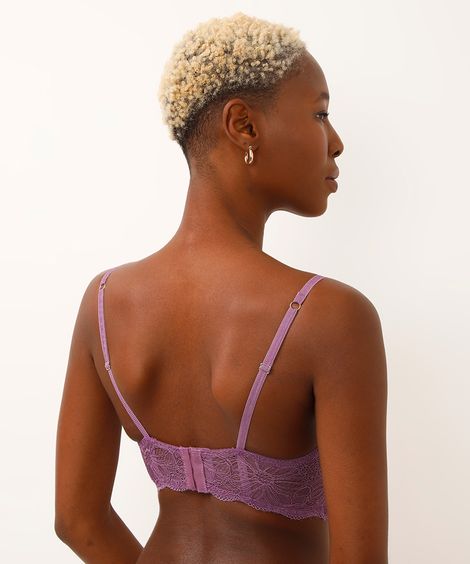 sutiã cropped meia taça de renda com bojo floral roxo