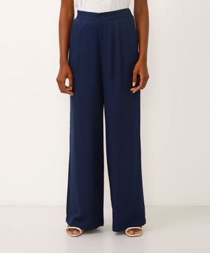 calça wide leg de viscose com bolsos azul