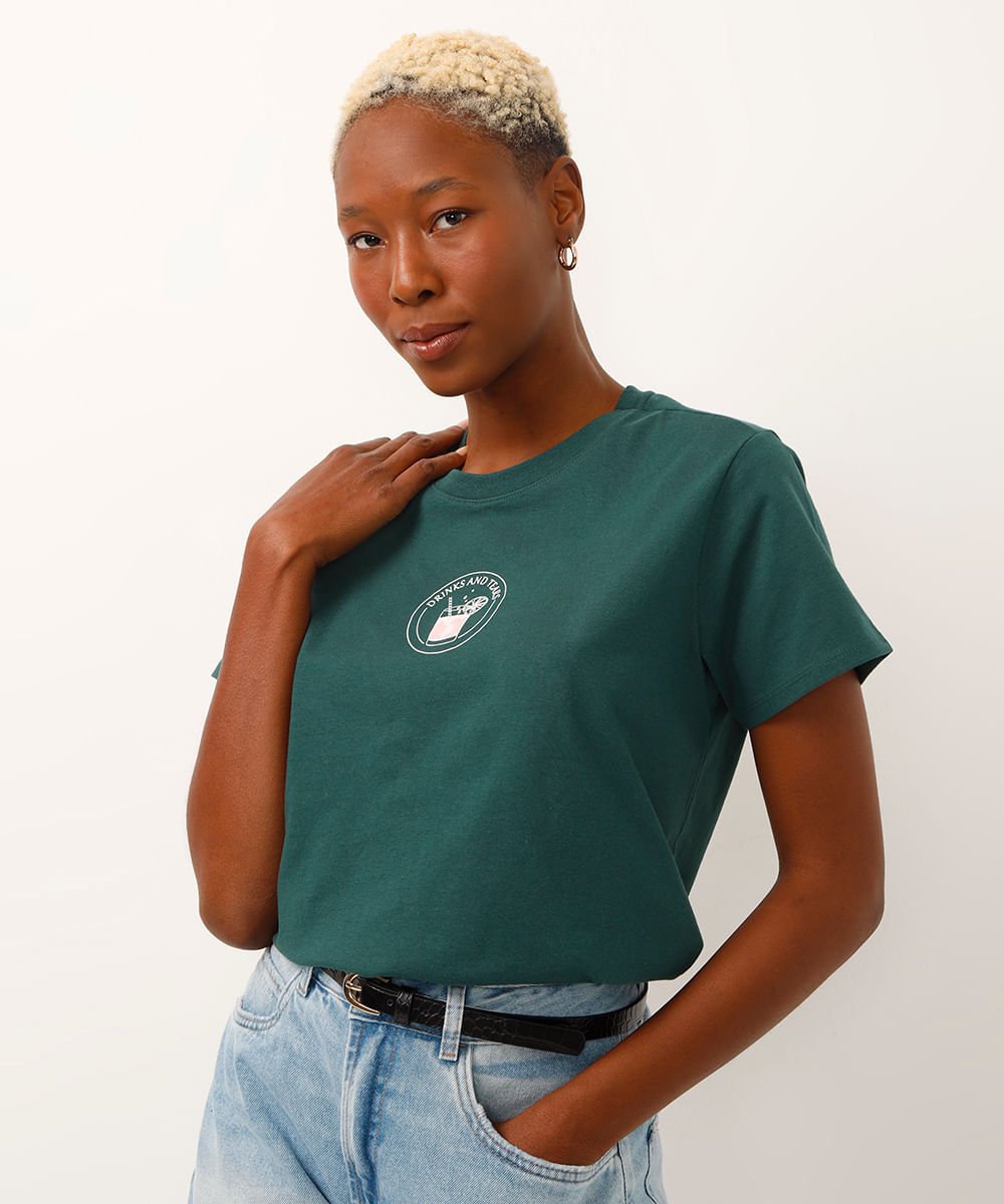 camiseta de algodão manga curta drinks and tears verde
