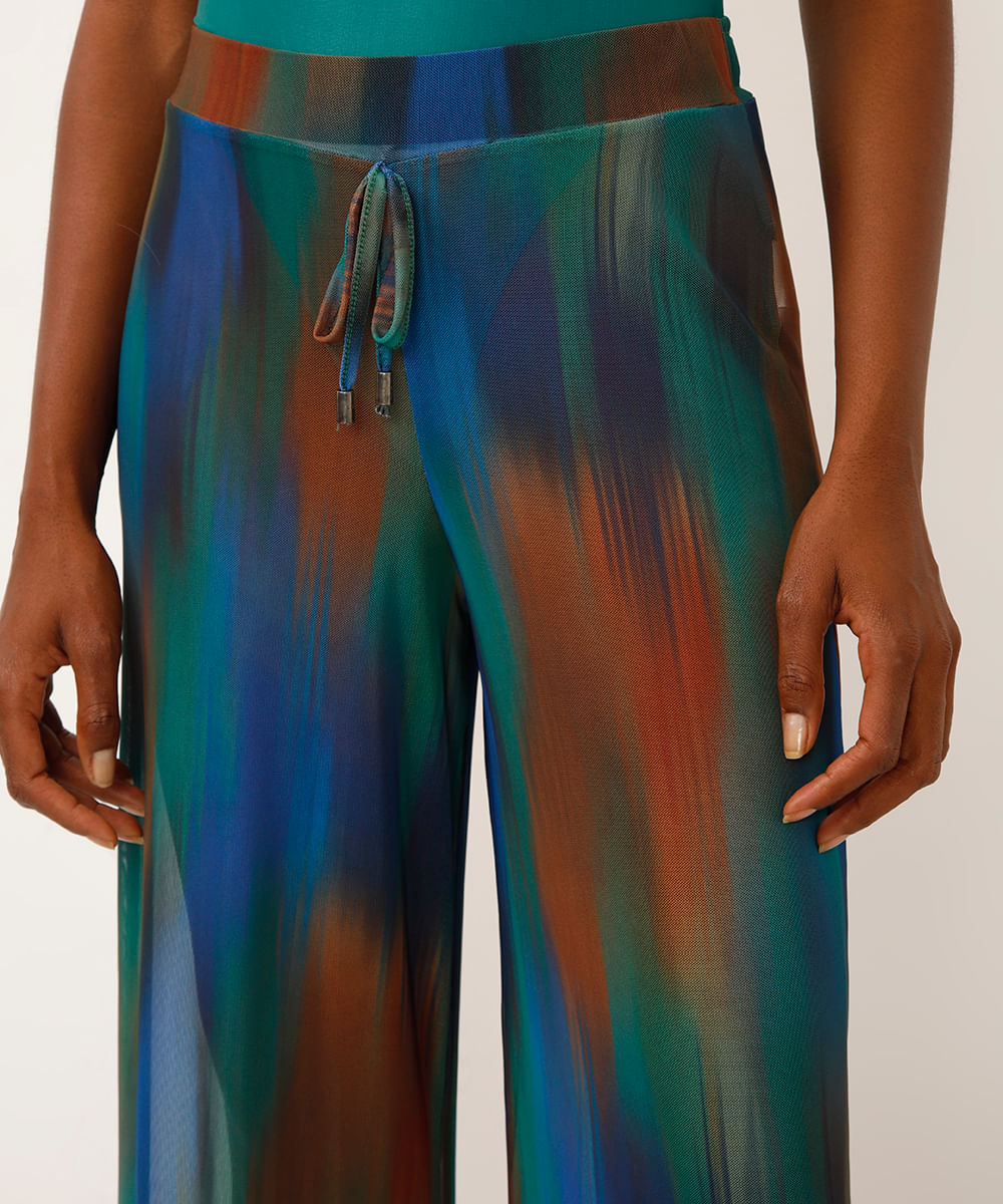 calça saída de praia tule com fenda azul