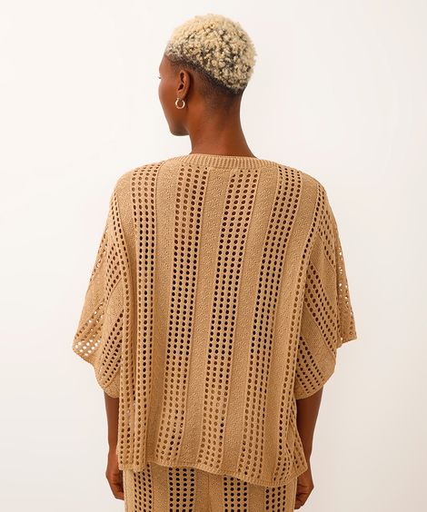 kimono saída de praia de tricot manga curta bege