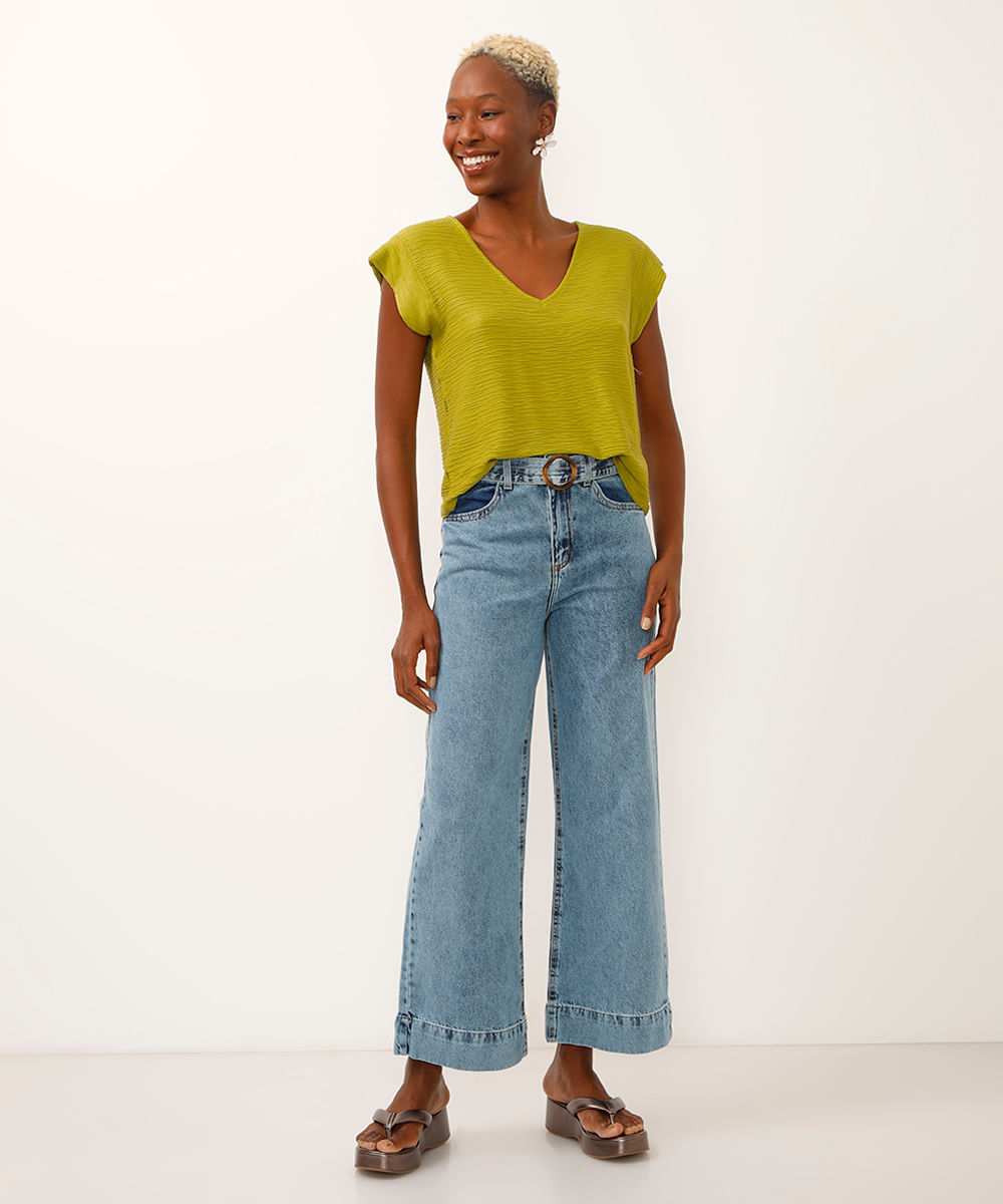 blusa texturizada decote v muscle tee verde