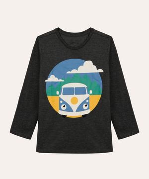 Camiseta Infantil Carro Manga Longa Chumbo