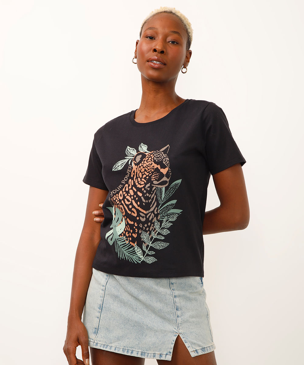 camiseta de algodão manga curta own your power preta