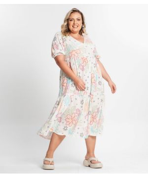 Vestido Midi Feminino Plus Size Secret Glam Bege