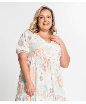 Vestido Midi Feminino Plus Size Secret Glam Bege