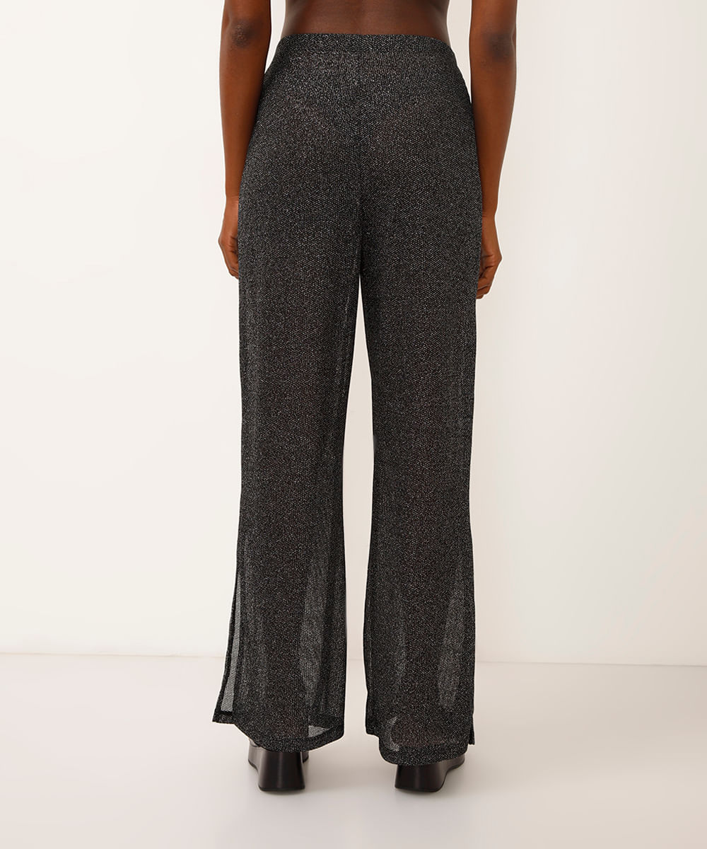 calça saída de praia de tela lurex preta