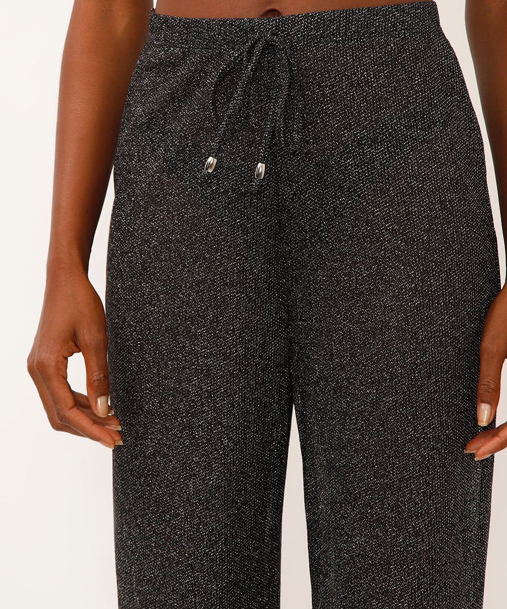 calça saída de praia de tela lurex preta