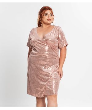 Vestido Plus Size Feminino Em Paetê Secret Glam Rosa