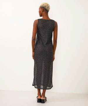 vestido regata saída de praia de tela com lurex preto