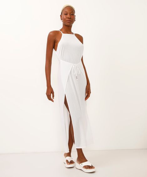vestido saída de praia halterneck com amarração branco
