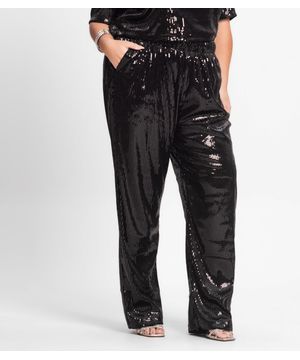 Calça Feminina Plus Size Em Paetê Secret Glam Preto