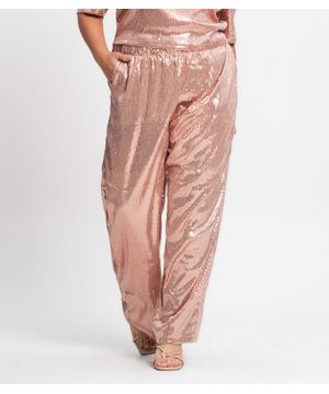 Calça Feminina Plus Size Em Paetê Secret Glam Rosa