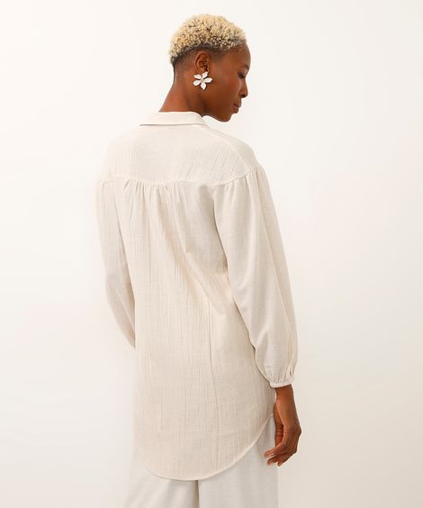 vestido chemise saída de praia com linho bege