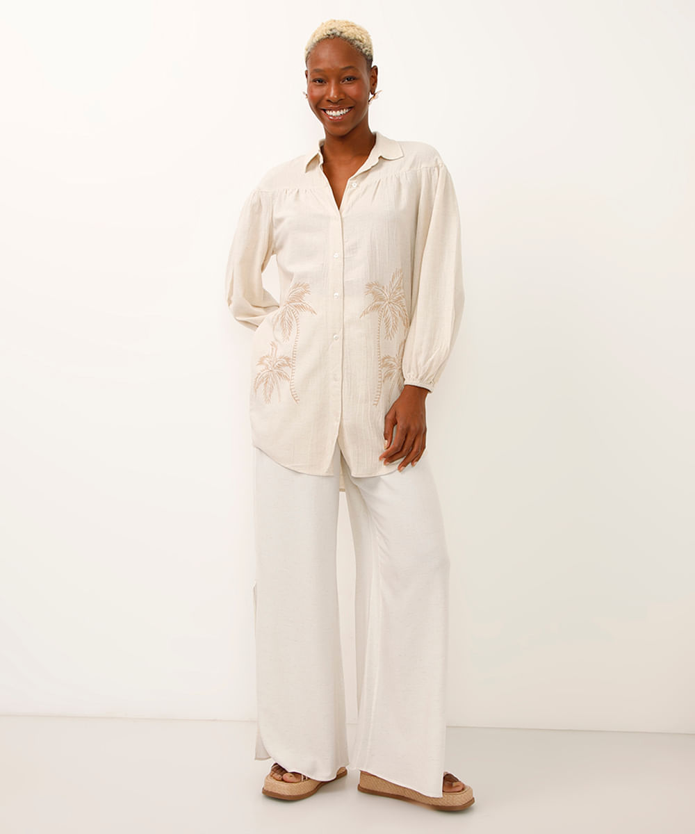 vestido chemise saída de praia com linho bege