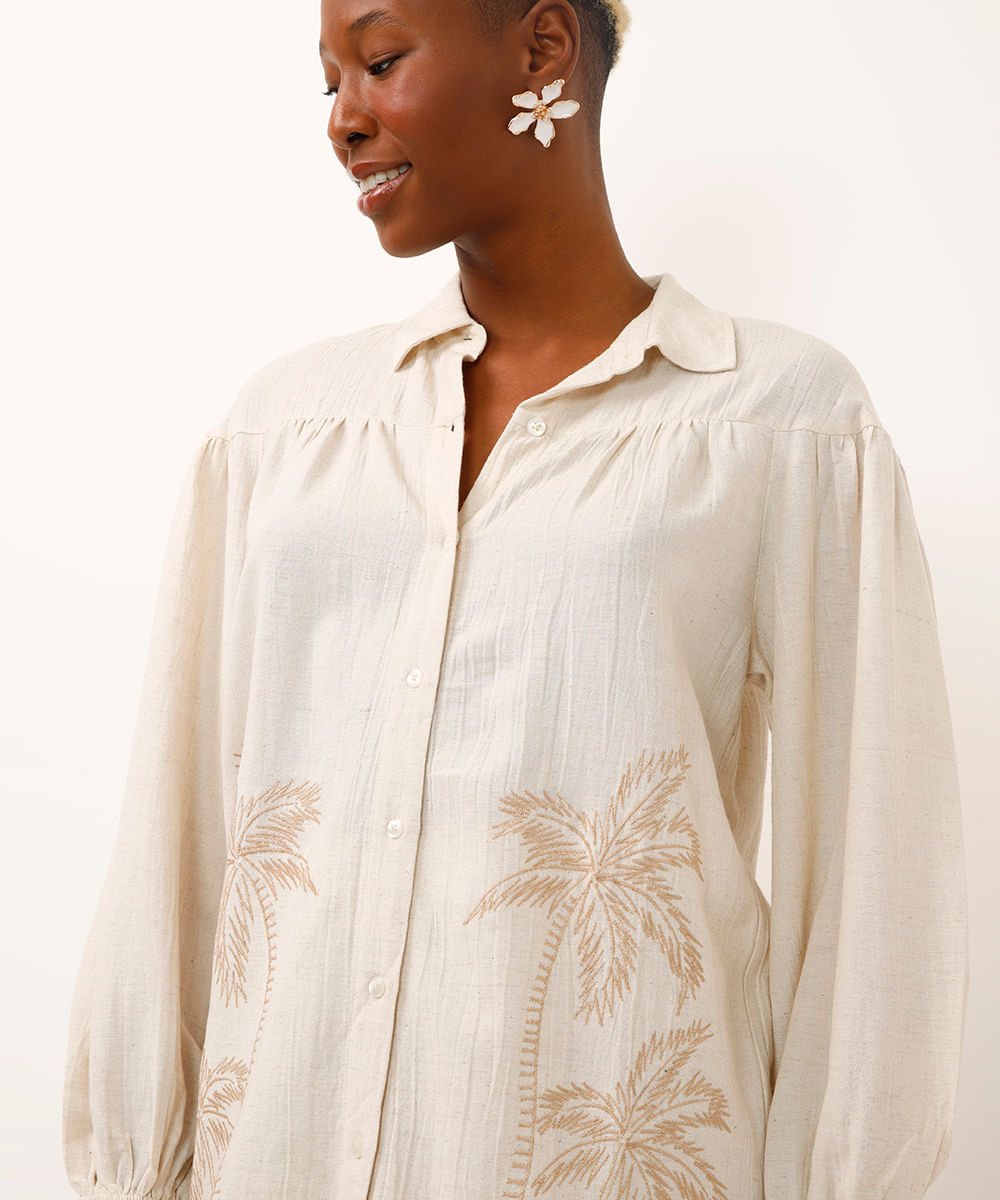 vestido chemise saída de praia com linho bege