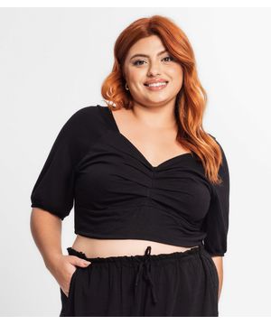 Blusa Feminina Manga 3/4 Plus Size Secret Glam Preto