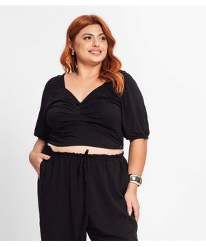 Blusa Feminina Manga 3/4 Plus Size Secret Glam Preto