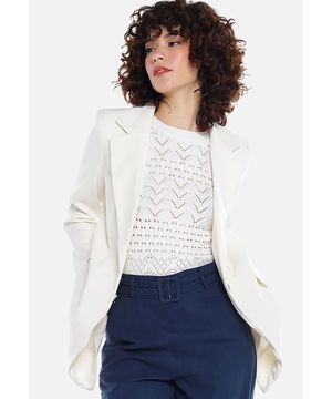 Blazer Off-White Feminino Longo Alfaiataria com Bolsos Sob