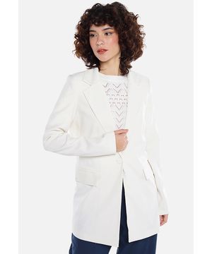 Blazer Off-White Feminino Longo Alfaiataria com Bolsos Sob