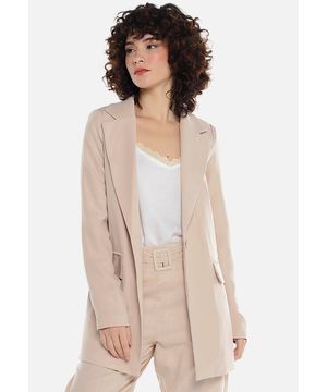 Blazer Caramelo Feminino Longo Alfaiataria com Bolsos Sob