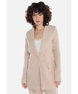 Blazer Caramelo Feminino Longo Alfaiataria com Bolsos Sob