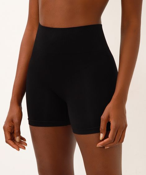 short modelador sem costura cós alto preto