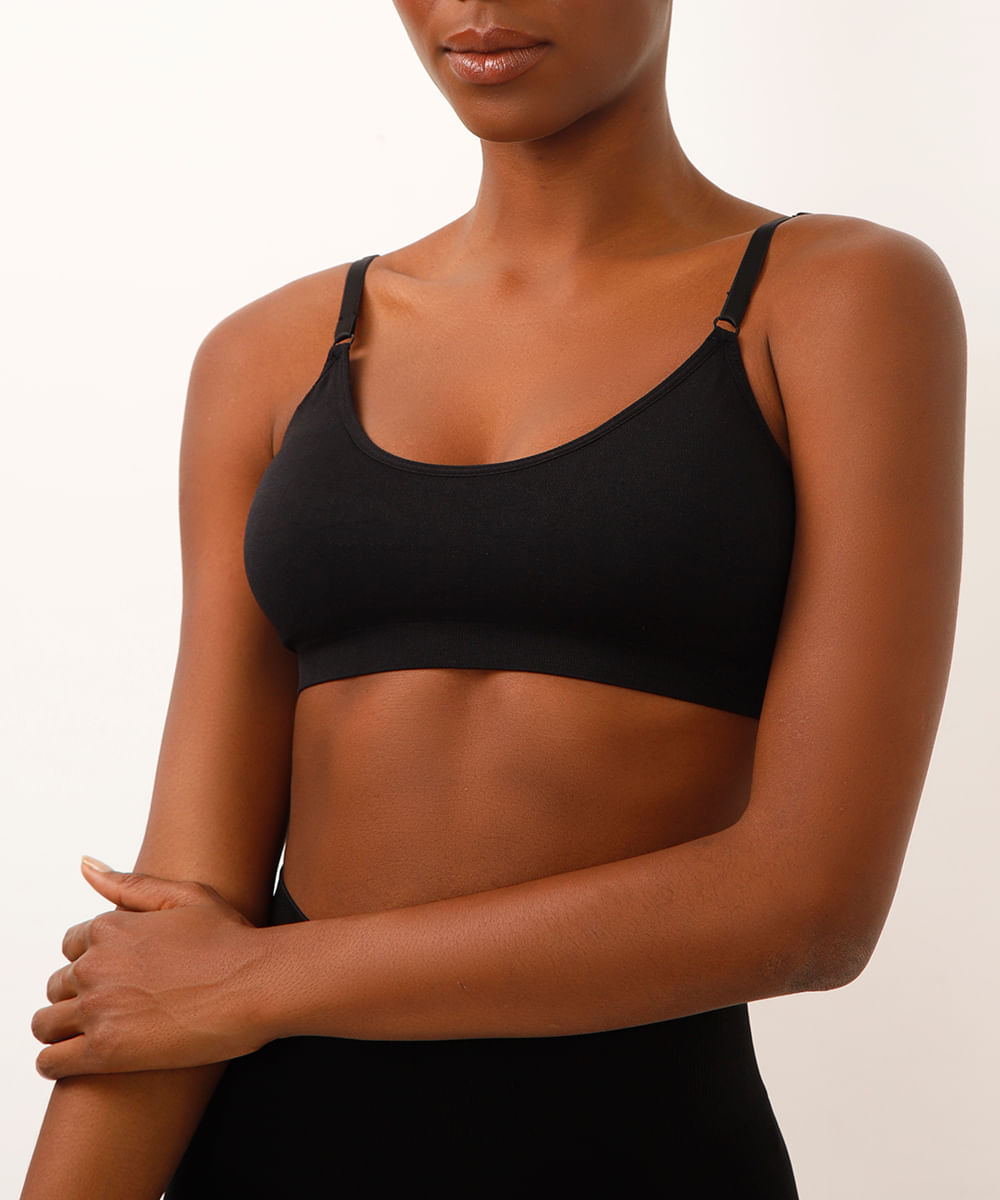 Sutiã Top Sem Costura com Bojo Preto