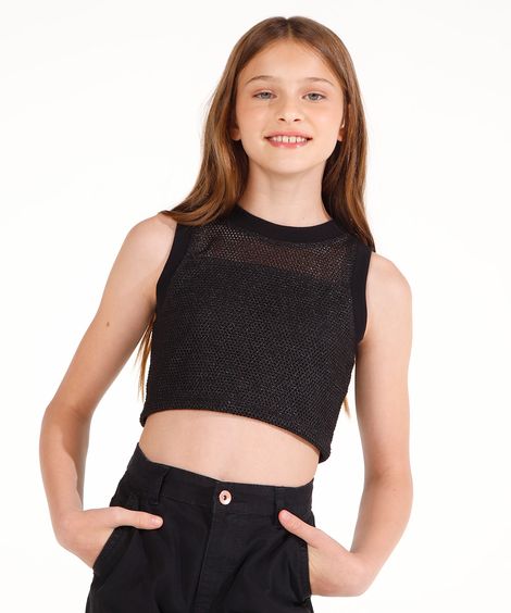 cropped juvenil tela com lurex preto
