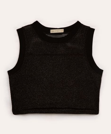 cropped juvenil tela com lurex preto
