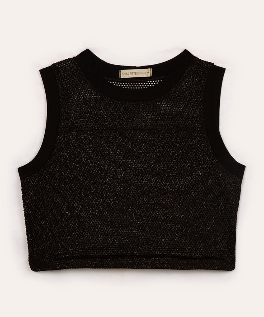 cropped juvenil tela com lurex preto