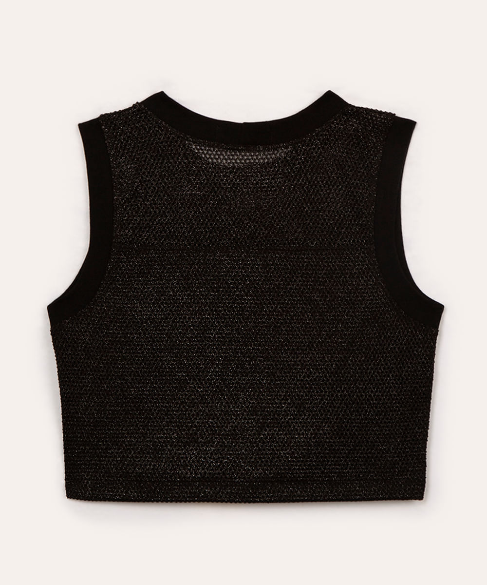 cropped juvenil tela com lurex preto