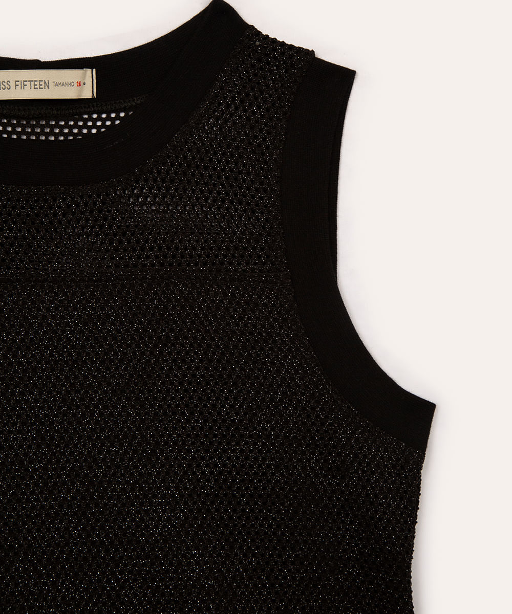 cropped juvenil tela com lurex preto