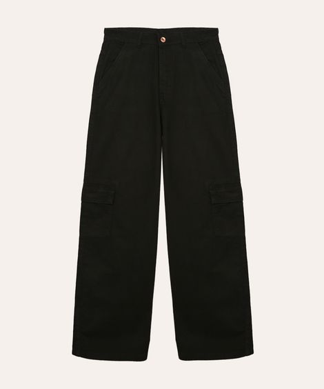 calça wide leg cargo de sarja juvenil  preto